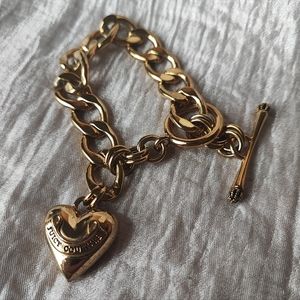 Juicy Couture Gold Tone Puffed Heart Toggle Charm Bracelet